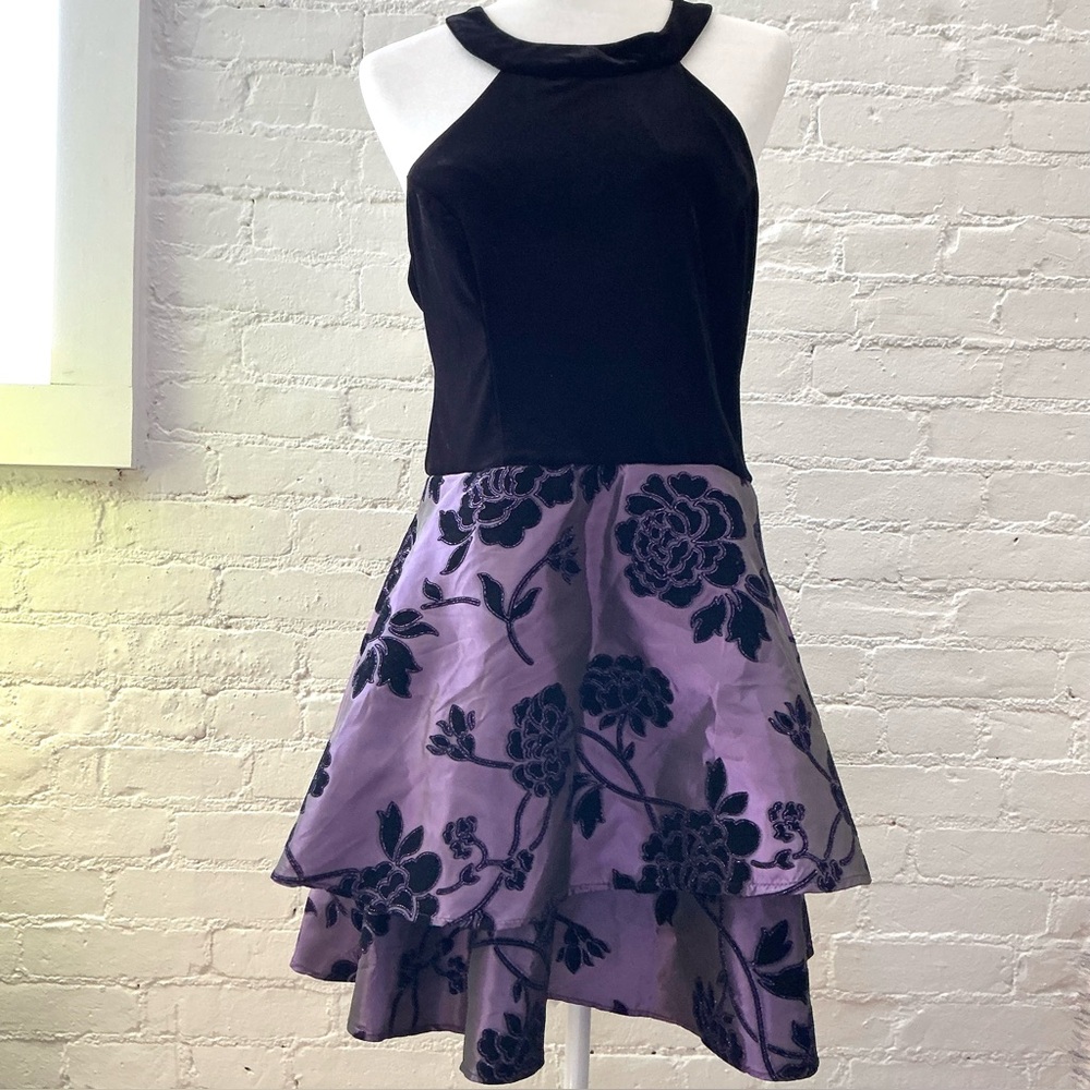B. Darlin Black Velvet Flocked Mini Dress Goth Fairycore Whimsigoth New 15/16